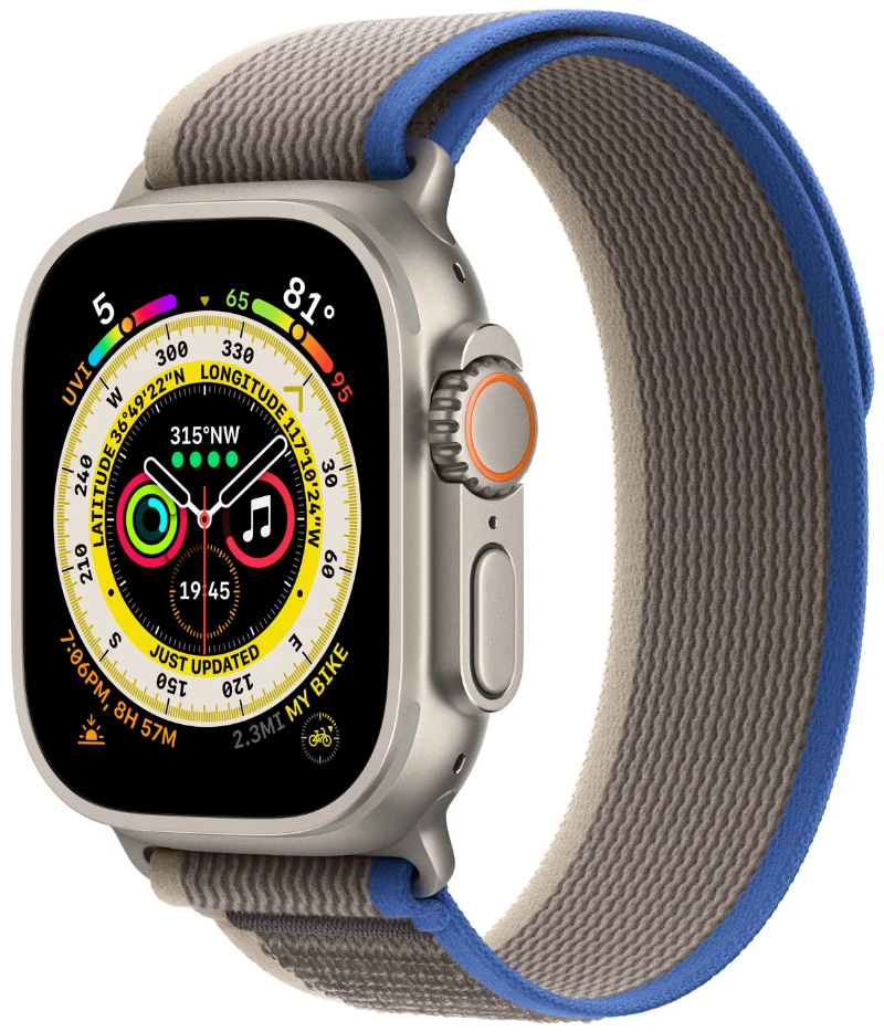 Умные часы Apple Watch Ultra Titanium Case, титановый/сине-серый, M/L, Trail Loop
